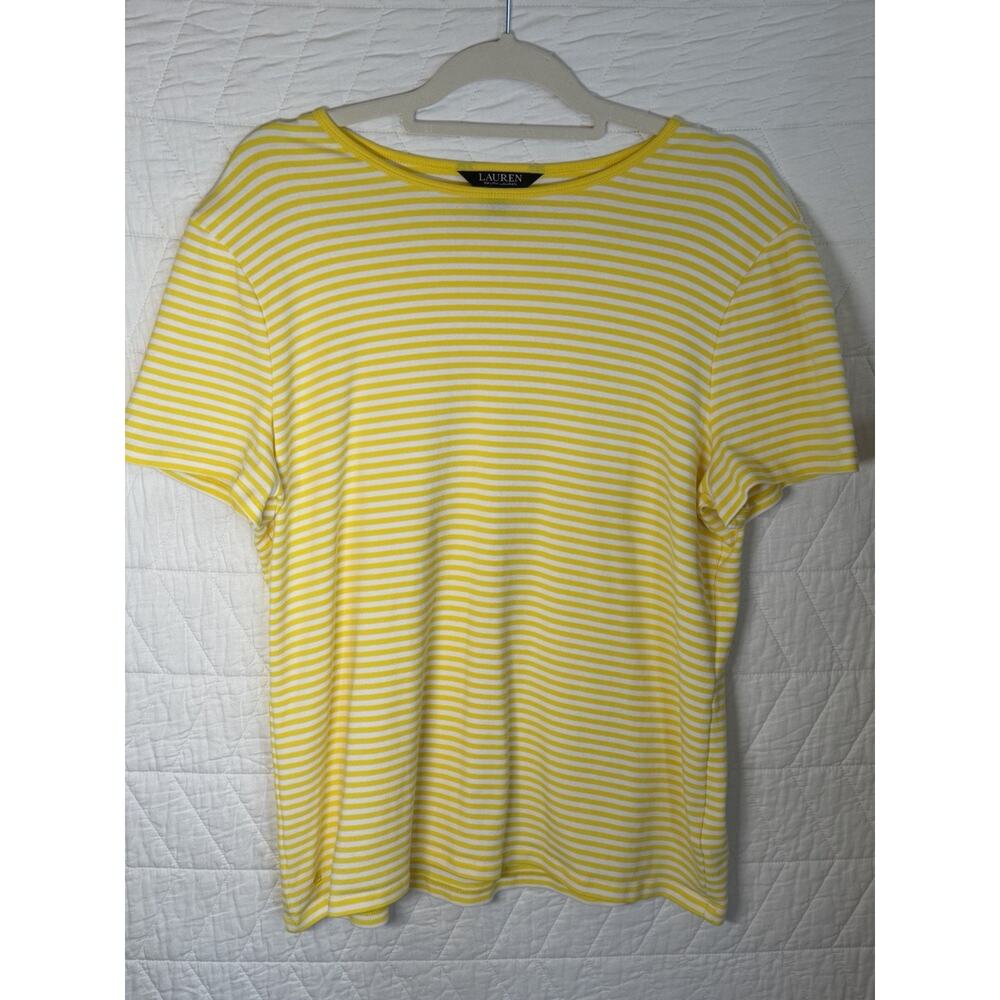 Lauren Ralph Lauren White and Yellow Stripe Active Tee Women's size 2X